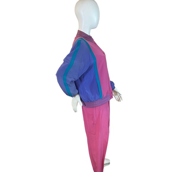80’s Vintage Color Blocked Silk Tracksuit - Picture 4 of 9